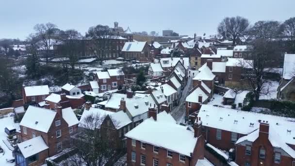 Снежный Английский Зимний Вид Воздуха Крутой Холм Линкольна — стоковое видео