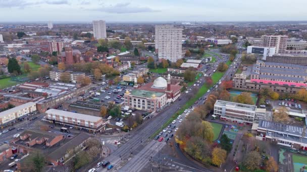 Drone Expansivo Filmagem Paisagem Urbana Infraestrutura Birmingham — Vídeo de Stock