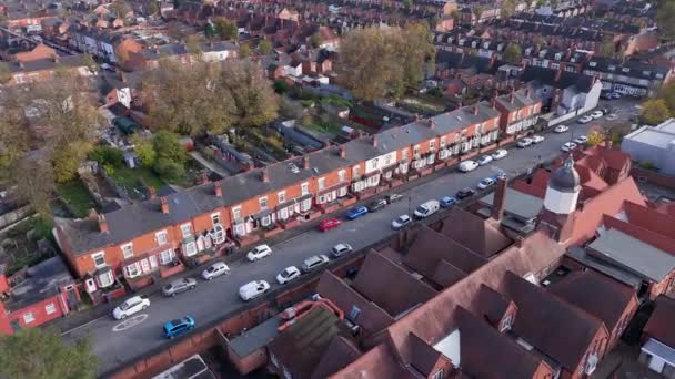 Birmingham Residential Quarters Aerial View Showcasing Classic Terraced Houses — Stockvideo