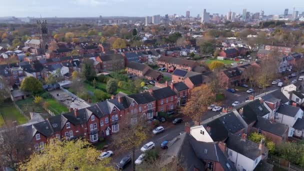 Birmingham Konutları Havadan Görünümlü Klasik Teras Evleri — Stok video