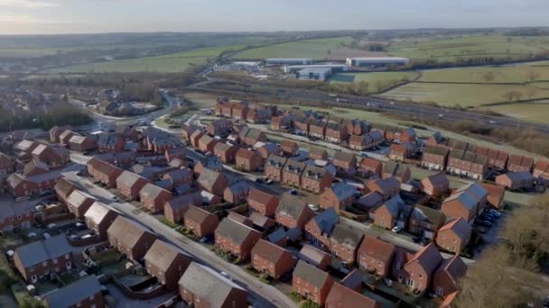 New Build Housing Estate Frosty Morning Aerial View — Stock video