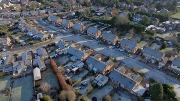 New Build Housing Estate Frosty Morning Aerial View — Stock video