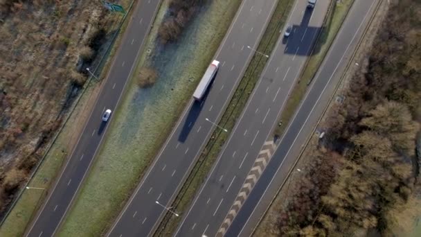 Motorway Driving Aerial View Showing Truries Vans Cars Vehicles — Stock video