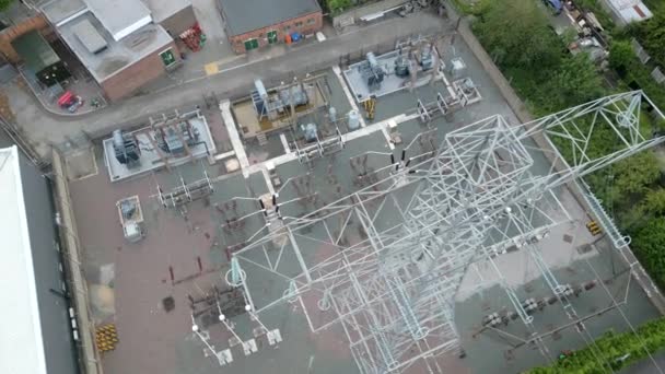 High Voltage Electrical Substation Aerial View — Stock Video