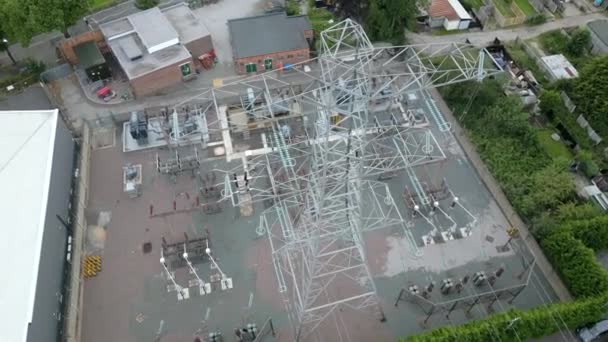 Hoge Spanning Elektrische Onderstation Antenne Uitzicht — Stockvideo
