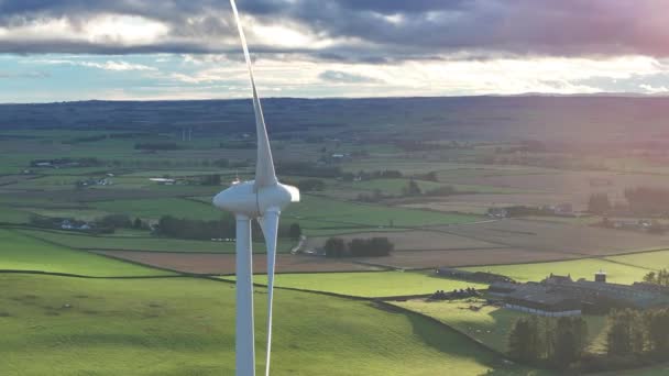 Aerial View Large Wind Farm Turbine Countryside Generating Power — Stock Video