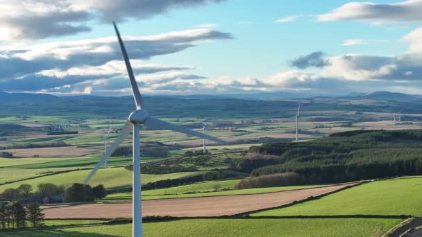 Onshore Wind Farm Turbines Countryside Aerial View — Vídeo de stock
