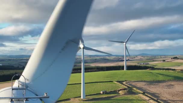 Wind Farm Turbine Generating Green Renewable Power Aerial View — Stok video