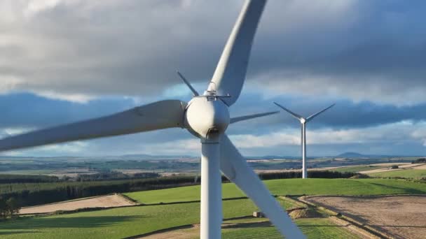 Wind Farm Turbines Generating Renewable Power Aerial View — Stok video