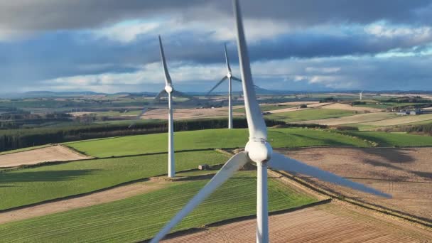 Wind Farm Turbines Generating Green Renewable Energy Aerial View — Stok video