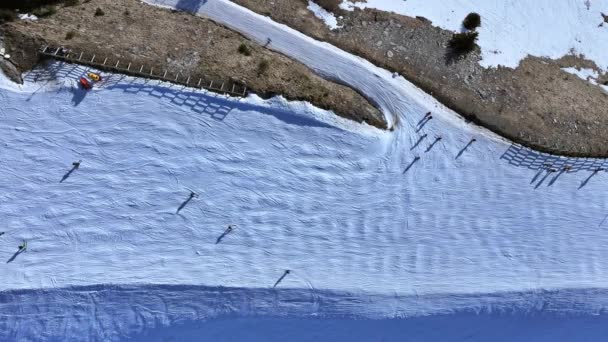 Skiing Snowboarding Piste French Alps Aerial View — Wideo stockowe