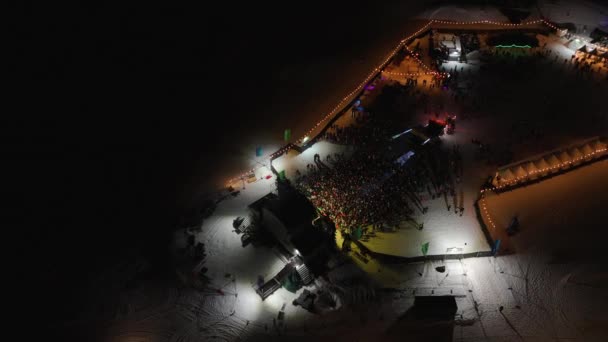 Ski Festival Pistes Luchtfoto Nachts — Stockvideo