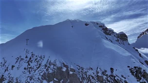 Mountainous Landscape Aerial View Snowy French Alps — стоковое видео