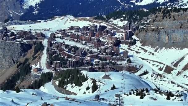 Avoriaz High French Alps Beautiful Ski Ski Out Resort Aerial — Wideo stockowe