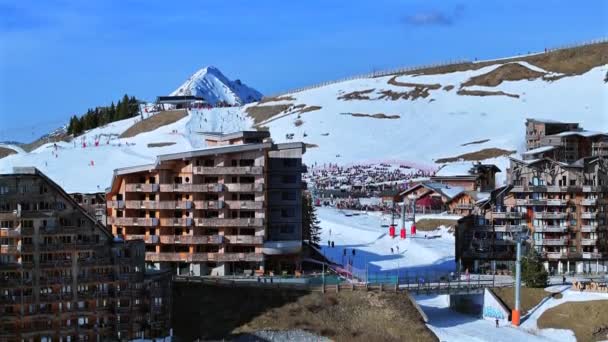 Высокий Авориаз Французских Альпах Прекрасный Курорт Воздушным Видом — стоковое видео