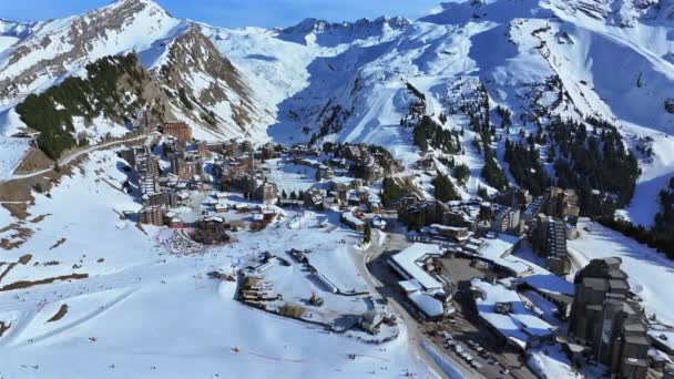 Avoriaz Een Hoogte Ski Ski Out Village Franse Alpen — Stockvideo