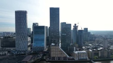 Canary Wharf London 'ın Finans Bölgesi Havadan Görünümü