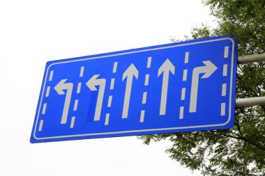 Lane traffic signs in the street, closeup of photo