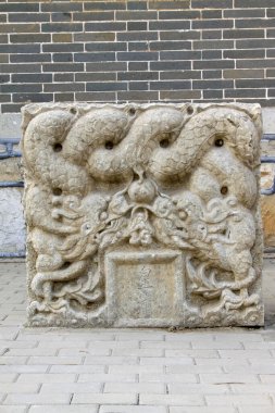 YUTIAN MAY 18Panlong stone tablets in Jijue Temple on may 18, 2014, Yutian county, Hebei Province, China. 
