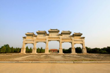 ZUNHUA MAY 18: traditional Chinese style white marble arch landscape architecture, Eastern Tombs of the Qing Dynasty on may 18, 2014, Zunhua county, Hebei Province, China.