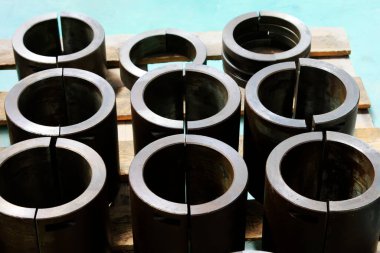 Metal parts piled up together, closeup of photo