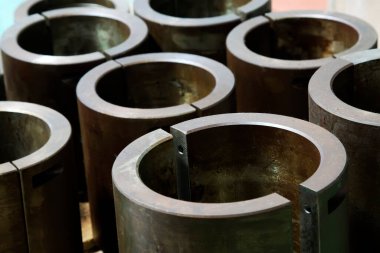 Metal parts piled up together, closeup of photo