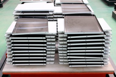 stainless steel enamel on worktable in a factory