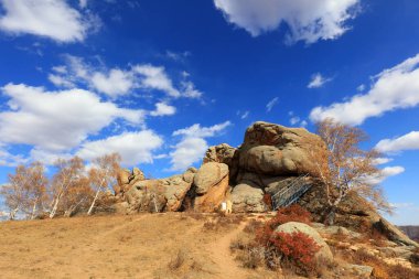 Keshiketeng World Geopark, Moğolistan 'daki Qingshan Park' ın doğal manzarası.