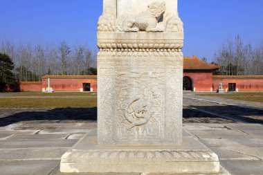 Facade sculpture of royal mausoleum stone archway in Qing Dynasty, Yi County, Hebei Province, China