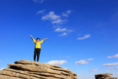 Inner Mongolia, China - October 2, 2017: Tourists visit Ashhatu Stone Forest in Keshiketeng World Geopark, Inner Mongolia, China