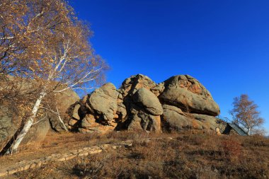 Keshiketeng World Geopark, Moğolistan 'daki Qingshan Park' ın doğal manzarası.