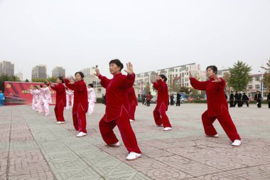 LUANNAN COUNTY, China - October 15, 2017: Taijiquan Exercise in the square, LUANNAN COUNTY, Hebei Province, China