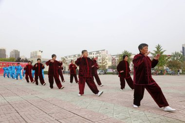 LUANNAN COUNTY, China - October 15, 2017: Taijiquan Exercise in the square, LUANNAN COUNTY, Hebei Province, China