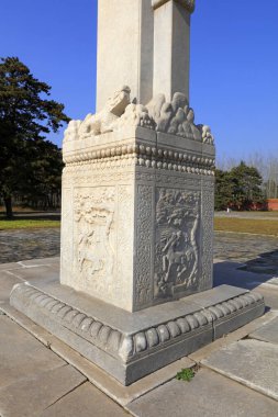 Facade sculpture of royal mausoleum stone archway in Qing Dynasty, Yi County, Hebei Province, China