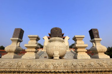 Yi County, China - November 5, 2017: Chinese Qing Dynasty for sacrificial rock platform, Yi County, Hebei Province, China