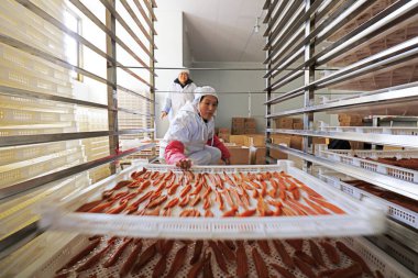 Luannan County - 20 Aralık 2017: Hebei Eyaleti, Çin 'de Luannan County' de bir atölyede kurutulmuş patates paketleme