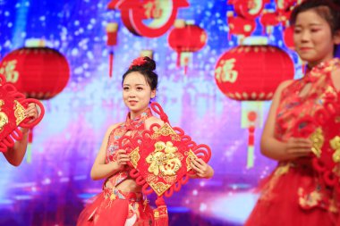 Luannan county - February 9, 2018: dance performance on stage, luannan county, hebei province, China