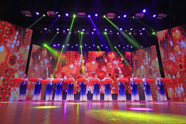 Luannan county - February 9, 2018: dance performance on stage, luannan county, hebei province, China