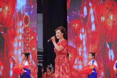 Luannan county - February 9, 2018: song sung on stage, luannan county, hebei province, China