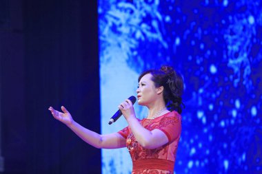 Luannan county - February 9, 2018: song sung on stage, luannan county, hebei province, China