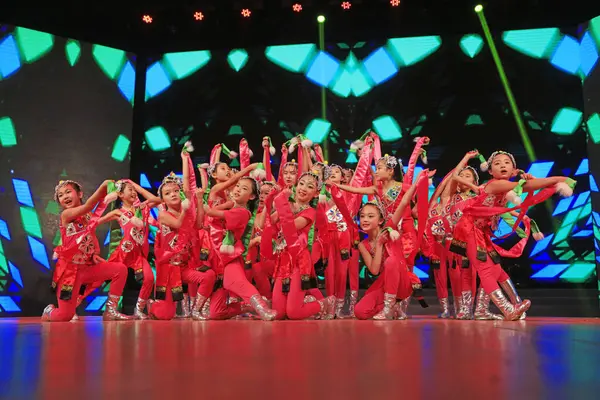 Luannan county - February 9, 2018: children dance performance on stage, luannan county, hebei province, China