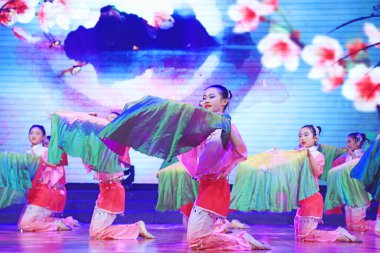 Luannan county - February 9, 2018: dance performance on stage, luannan county, hebei province, China