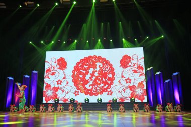 Luannan county - February 9, 2018: children dance performance on stage, luannan county, hebei province, China