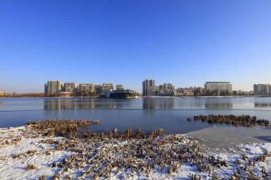 Şehir parkı kar manzarası, Tangshan, Çin