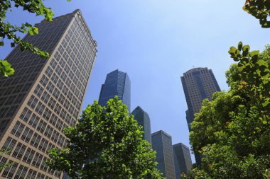 Şangay, Çin - 1 Haziran 2018: Lujiazui 'nin Pudong, Şangay, Chin' deki mimari manzarası