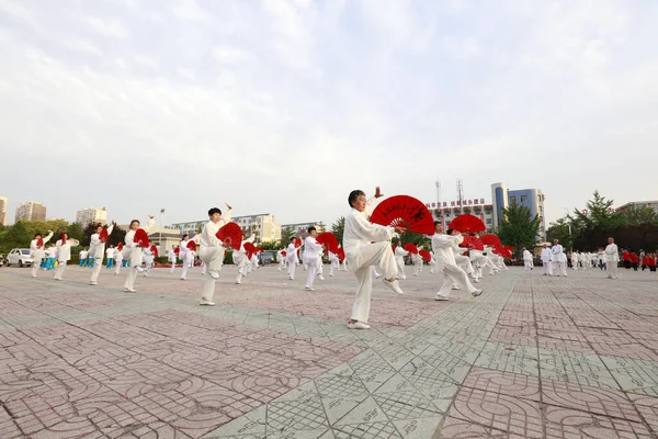 stock image Luannan County - August 25, 2018: Tai Chi Kung Fu Fan Performance, Luannan County, Hebei Province, China