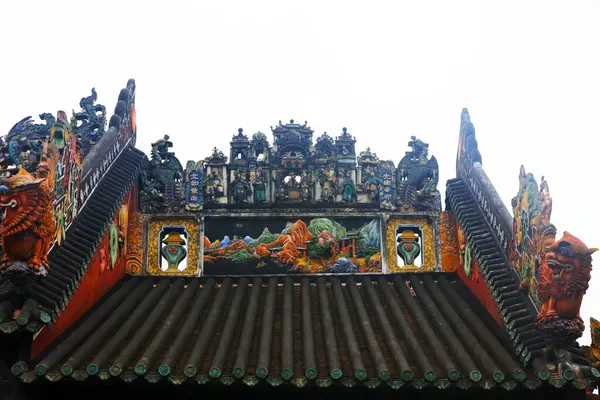Guangzhou City China April 2019 Beautiful Colored Sculptures Roof Ancient Stock Photo