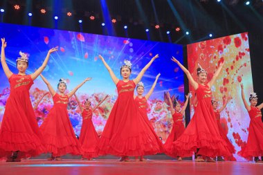 Luannan county - February 9, 2018: dance performance on stage, luannan county, hebei province, China
