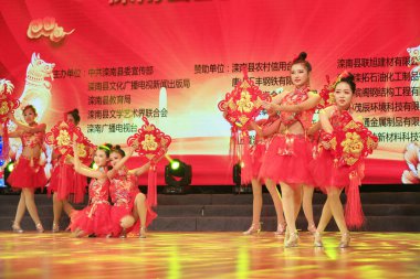 Luannan county - February 9, 2018: dance performance on stage, luannan county, hebei province, China