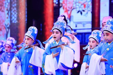Luannan county - Feb. 9, 2018: the children's Peking Opera performance on the stage, luannan county, hebei province, China